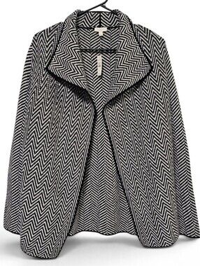 Talbots Petites Open Front Cardigan Sweater Black & White Chevron NWT Size SP